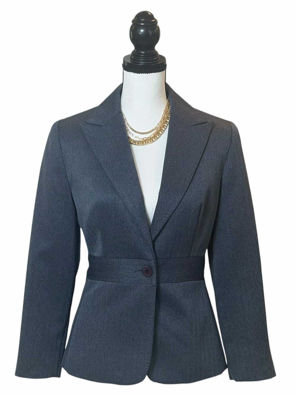 Larry Levine Charcoal Gray Single-Button Tailored Blazer